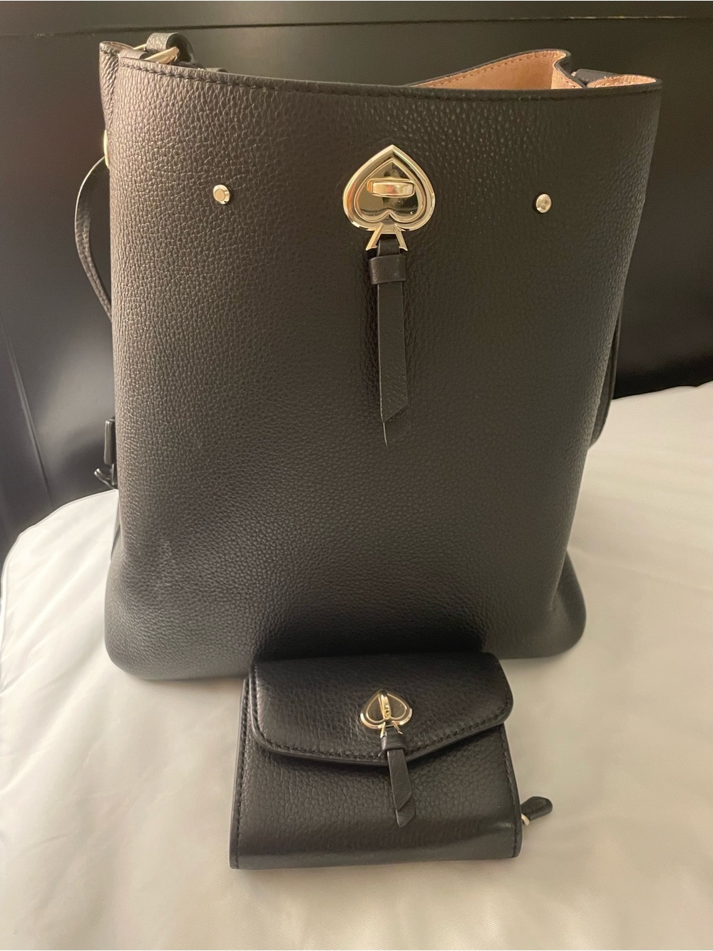 kate spade Black Pebbled Leather Shoulder Bag with Matching Wallet